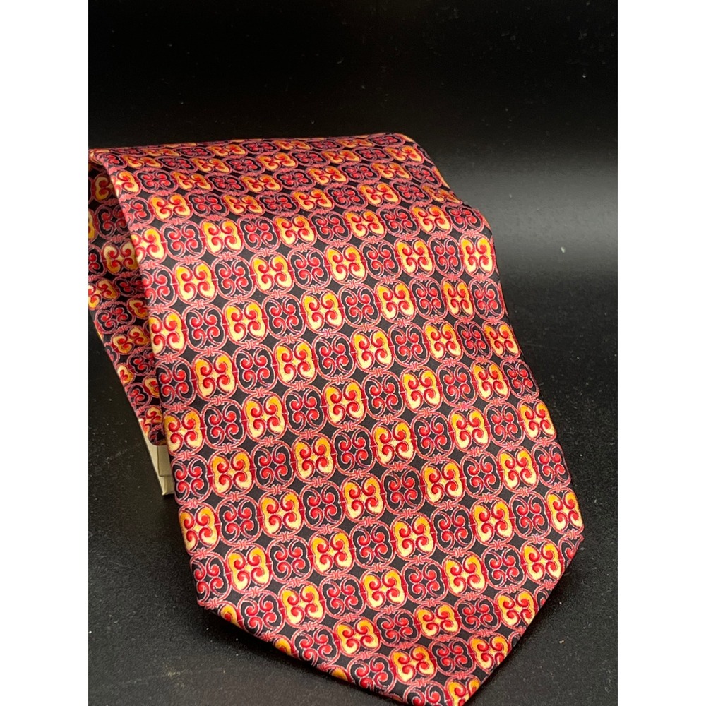 Carrot & Gibbs Mens Red Gold Geometric Medallion‎ Italian Silk Tie Handmade USA